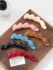 6-piece set of shiny banana clip Straight Hair fashionable solid color ponytail hair clip with twisted hollow design suitable for women's daily life wear