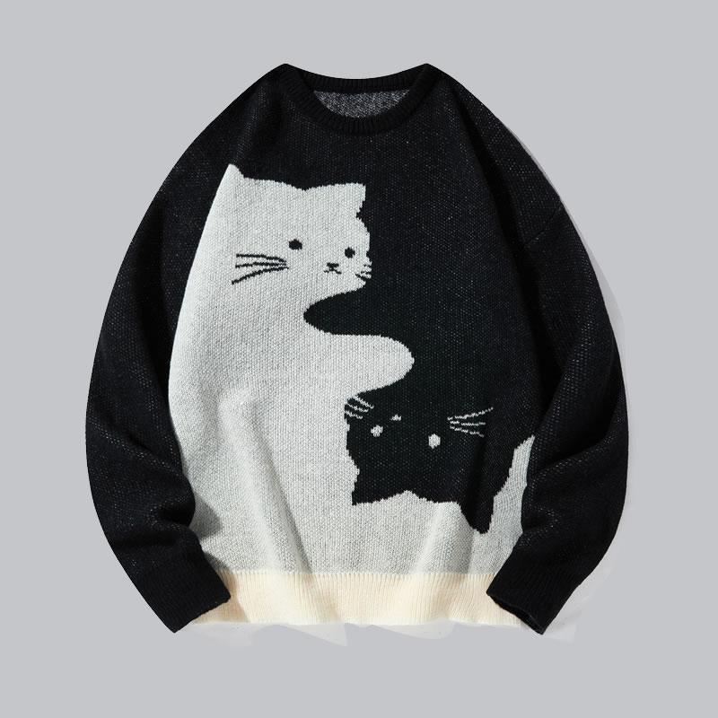 #Springfresh Love Men's Cartoon Cat Jacquard Round Neck Sweater Loose Casual Long Sleeve Knitted Sweater Autumn/Winter Fashion Men's Knitted Sweater Daily Wearing Pullover Top Same Style for Men and Women Party Leisure Halloween Academy Style Work Outdoor #Springfresh Love Men's Cartoon Cat Jacquard Round Neck Sweater Loose Casual Long Sleeve Knitted Sweater Autumn/Winter Fashion Men's Knitted Sweater Daily Wearing Pullover Top Same Style for Men and Women Party Leisure Halloween Academy Style Work Outdoor