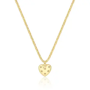 MYTYS Gold Tone Heart Pendant with Star Crystals Popcorn Chain Necklace for Women