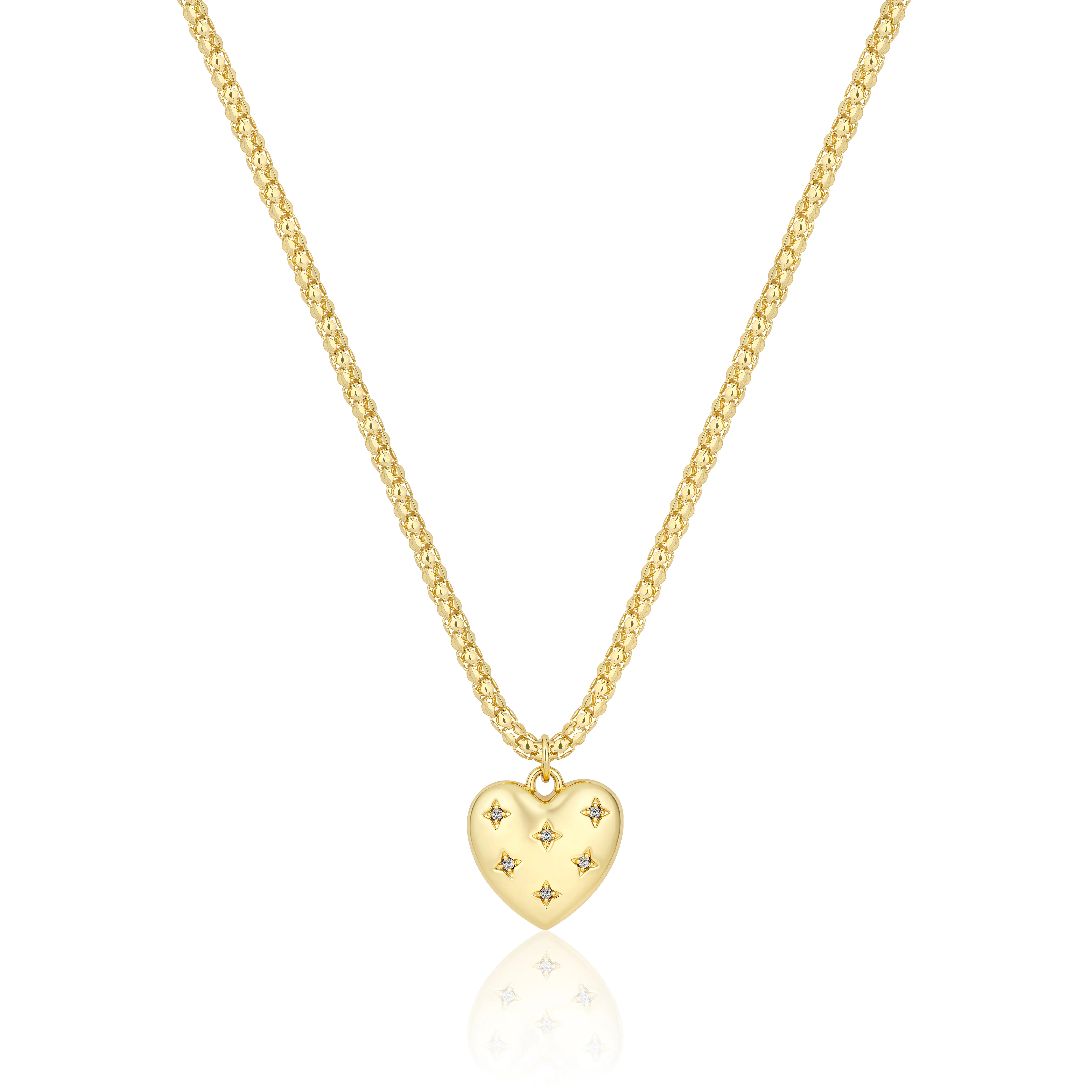 MYTYS Gold Tone Heart Pendant with Star Crystals Popcorn Chain Necklace for Women