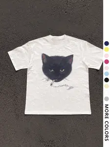 Women's Cat Print Round Neck Tee, Fashion Casual Crew Neck T-Shirt for Daily Holiday Vacation Outdoor Wear, Ladies Clothes for All Seasons, Top