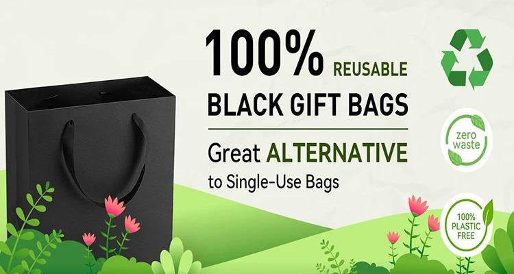 Black Shopping Bags With Handles 50 Pack Medium Paper Bags for Party Shopping Wedding Birthday Graduation Fathers Day