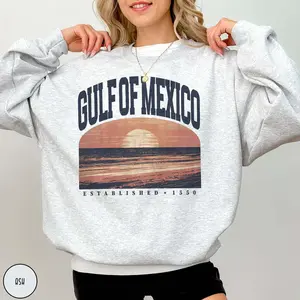 Gulf of Mexico Crewneck Sweatshirt, Vintage Beach Sunset Graphic, Coastal Vacation Pullover