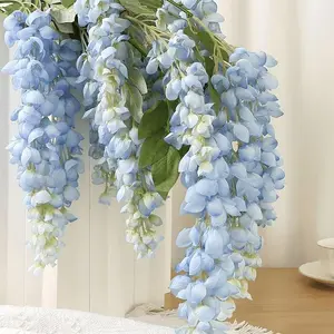 26th Anniversary New Design, 4 realistic purple wisteria hanging bouquets, 47-inch purple artificial flowers, Decorative Fake Flowers, suitable for wedding, garden, porch and courtyard decoration, Valentine's Day ceiling decoration