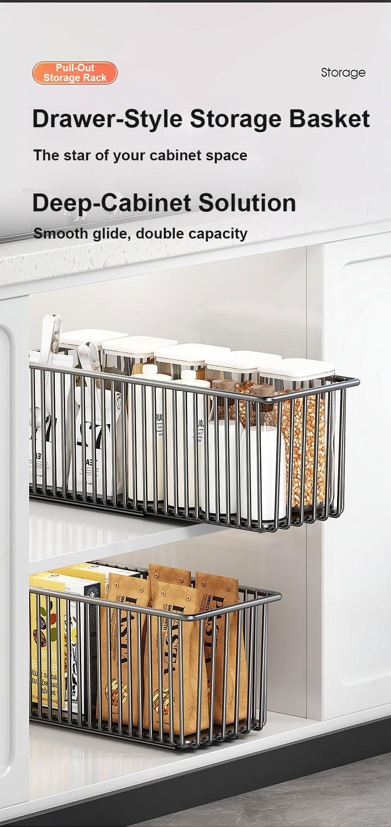 Pull-Out Cabinet Organizer Basket|Under Sink Sliding Storage for Kitchen Cabinets|Clearance Sale|Space Saving Kitchen Organizer,dorm essentials,home decor