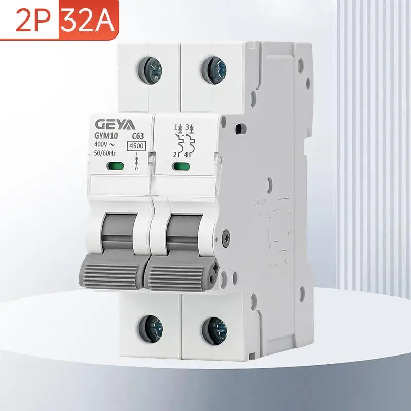 GEYA Double Pole Circuit Breaker 25A 32A 40A 63A, 120V/240V AC Thermal Magnetic MCB, 6kA Breaking Capacity DIN Rail Mount Miniature Circuit Breaker, Solar PV Disconnect Switch for Home Distribution Panel, Generator and Electrical Applications