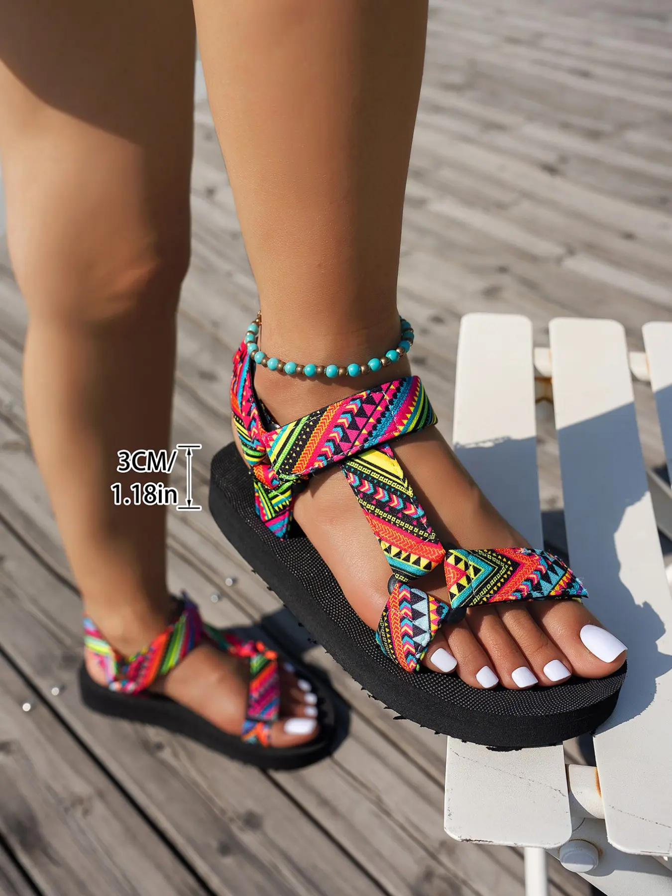 Summer European Style Beach Sandals, Velcro Women's Shoes, Wedge Thick Sole, Exported Ethnic Wind Flip Flops, Casual PU Rubber Bottom, Thick Soled Sandals, Casual Summer Footwear