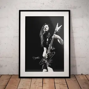 Dimebag Darrell Poster With Signature Pantera Art Print Heavy Metal Music Wall Design Black White Artwork Printed Electric Guitarist