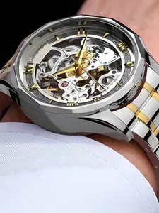New High-End Luxury Hollow Automatic Mechanical Men's Watch, Round Analog Face, Fashion Business Casual Versatile Stylish Men's Watch, Best Gift No Battery Needed