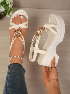 Women's Bohemian Summer Sandals, Lightweight Lace-Up Beach Vacation Shoes, Thick Sole Casual Fashion Footwear, Ankle Strap Sandles