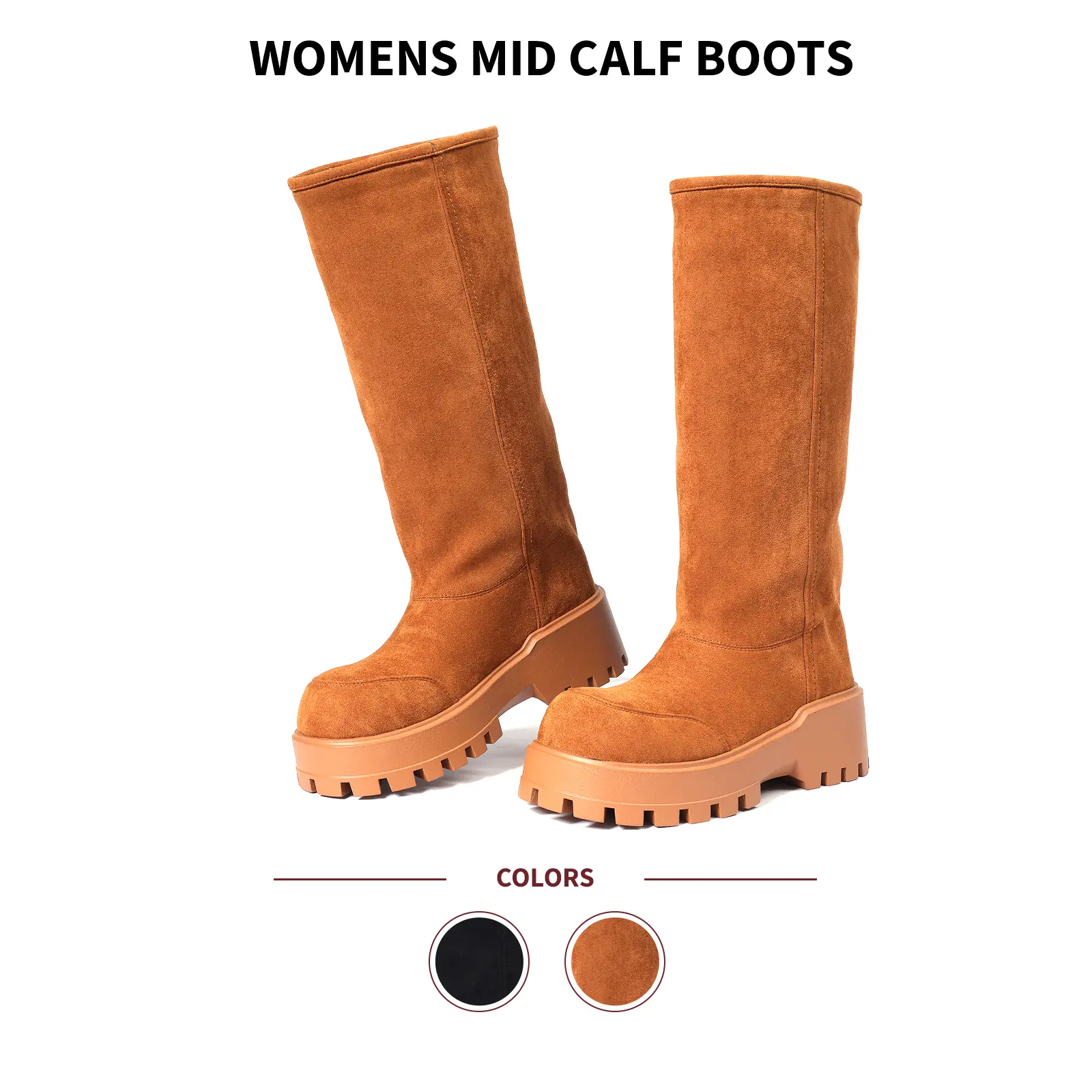 Platform Boots For Women Round Toe Chunky Block Heel Pull On Suede Comfortable Warm Fashion Party Dress Date Travel Vacation Concert Nightout Casual Outdoor Fluffy Furry Mid Calf Booties Shoes