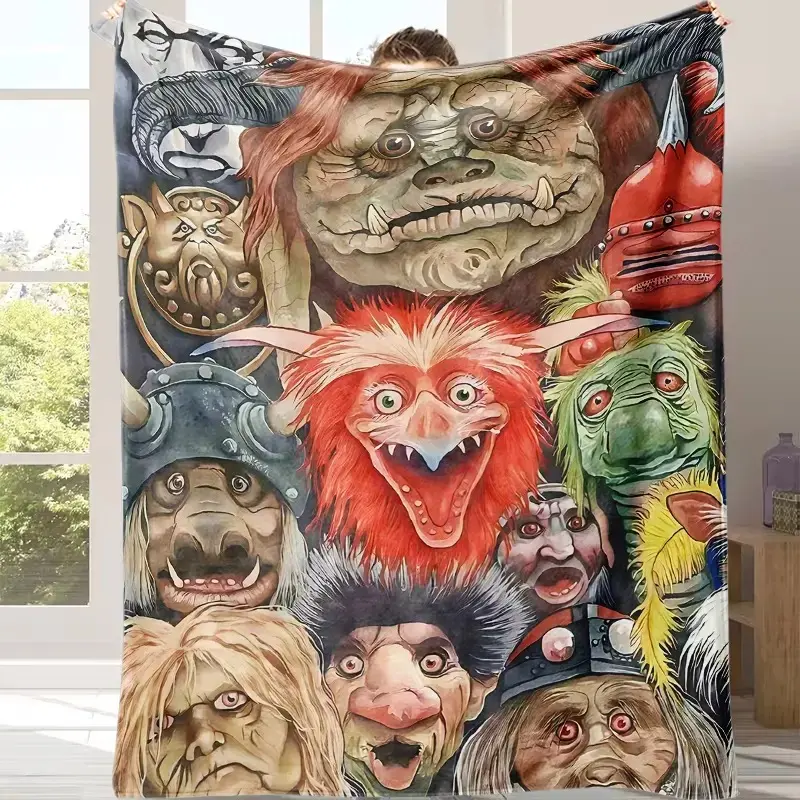 Countdown Sale! Movie Labyrinth Flannel Blanket - Jareth Goblin King Character, Goblin Faces, Fantasy Art Design - Ultra Soft All-Seasons Machine Wash Throw for Couch, Bed - Fan Gifts