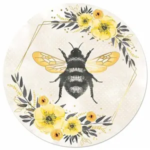 12"Dia Metal/Foil Bee W/Florals Sign