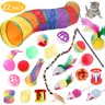 Cute 22pcs Reusable Portable Interactive Cat Toy Set for Kittens - PP Plastic Kit with Rainbow Tunnel, Feather Teaser Wand, Sisal Mice, Bell Balls, Crinkle Balls, Leopard Print Elements for Healthy Exercise, Holidays, Feathers, Digestion Improvement