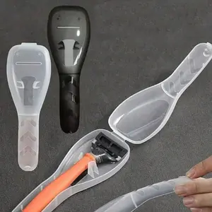 2pcs Transparent Travel Razor Storage Box with Cleaning Brush Set, Secure Storage Box for Beard & Mustache Trimmer, Portable Shaving Organizer for Men, Gift for Travel Use