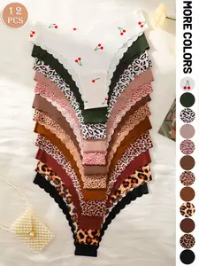 12 pieces of no trace women's underwear - soft and skin-friendly briefs, solid colors and prints combination, low-waist fit, simple and comfortable women's lingerie, Minimalist Soft Panties