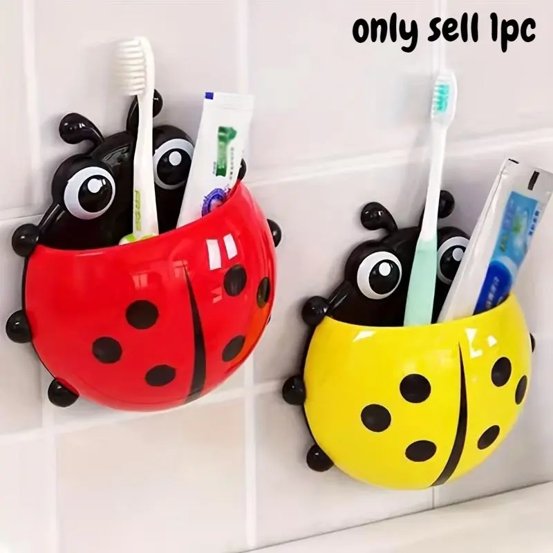1pc Adorable Ladybug Toothbrush Holder - No Drilling Required, Wall-Mounted Suction Storage Rack