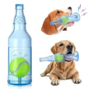 Squeaky Dog Chew Bottle Toy with Rolling Tennis Ball, Bite Resistant Floating Water Toy for Small Medium Large Dogs, Interactive Teeth Cleaning Enrichment Toy