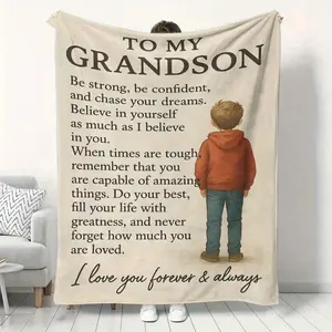 Warm Encouragement And Heartfelt Message Themed Blanket, The Best Birthday Gift From Grandparents To Grandchildren, Soft And Fluffy Flannel Cover Blanket, Suitable For Sofas, Beds, Cars, And Outdoor Camping, Casual Shawl Blanket