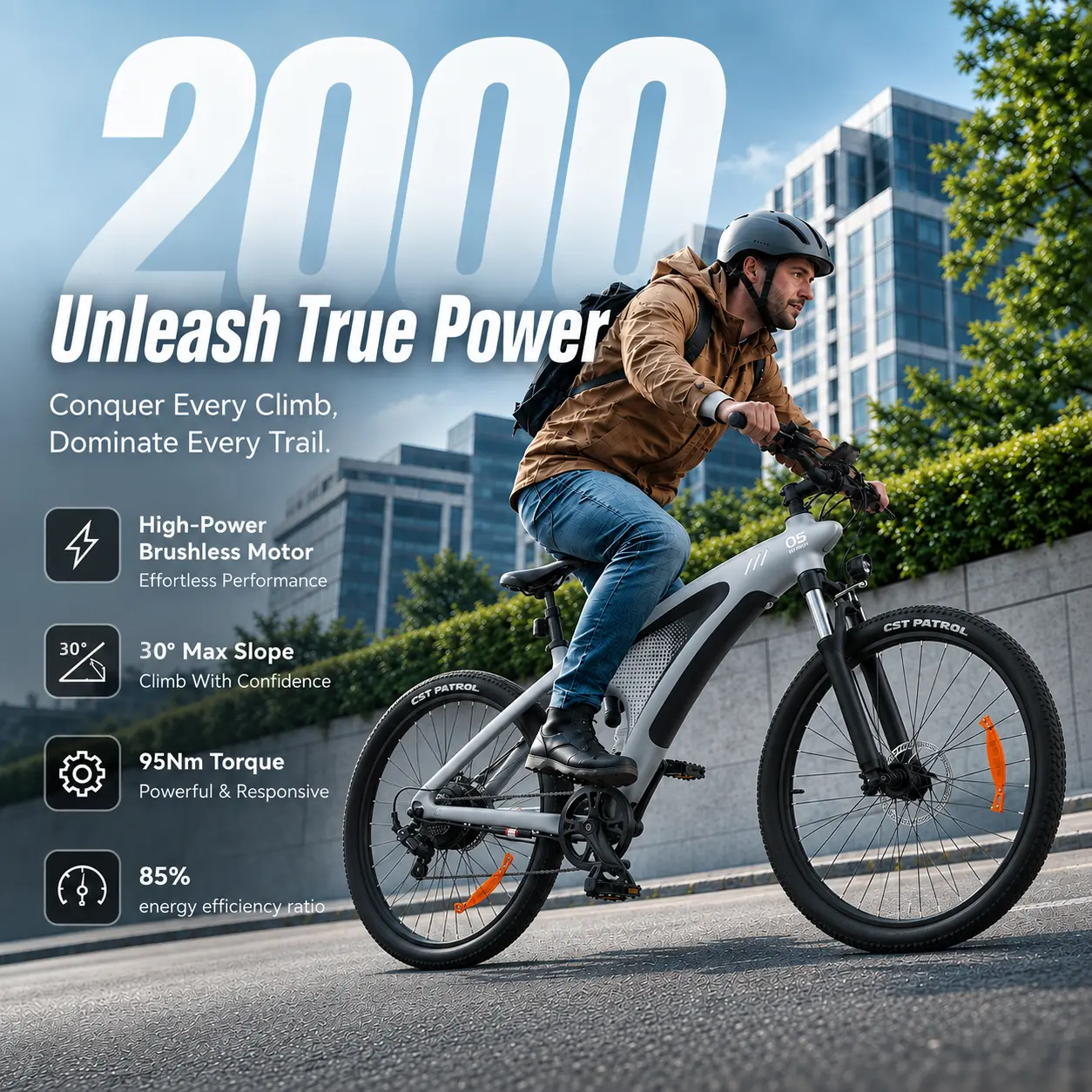 HX Q5 Shark Adult Electric Bike 2000W peak power 48V 20Ah Removable Battery 38 mph Top Speed 50–93Miles Range 350 lb Load Bafang Torque Sensor Motor Hydraulic Disc Brakes City Commute Outdoor Camping Fish Offroad Longlast Range Mountain Electric assist