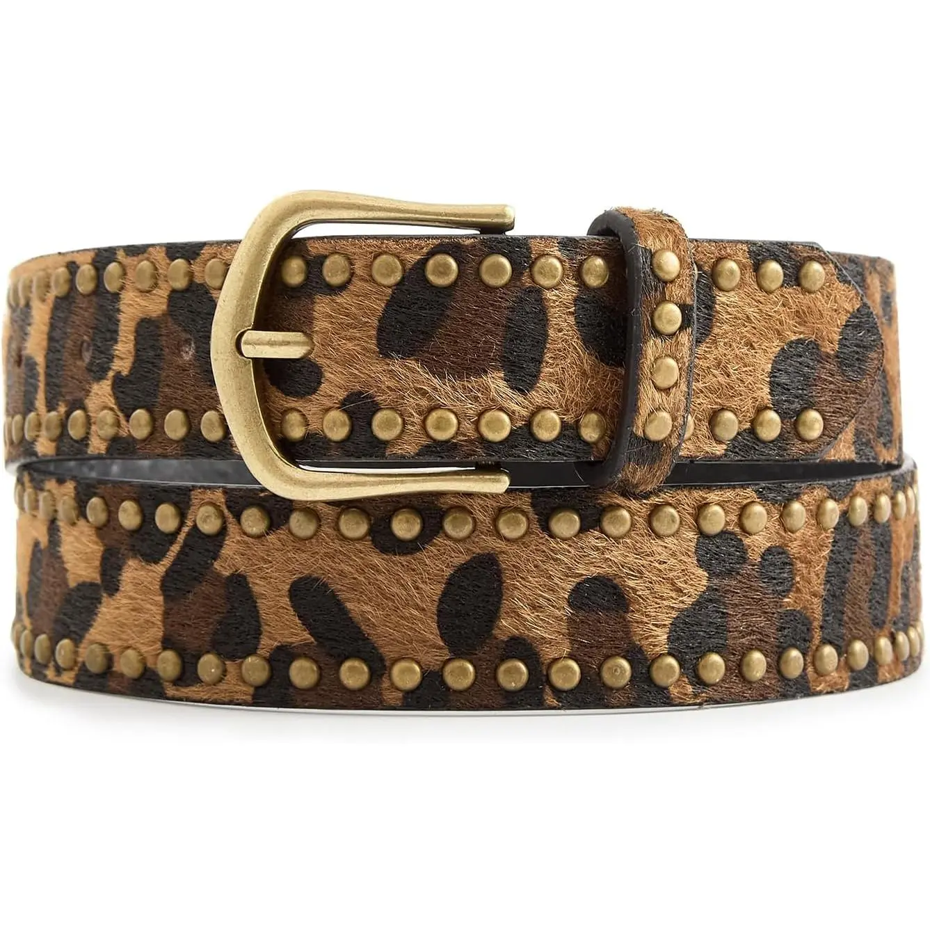 Faux Leather Leopard Belt Fashion Gold Buckle Cheetah Print Belts for Women