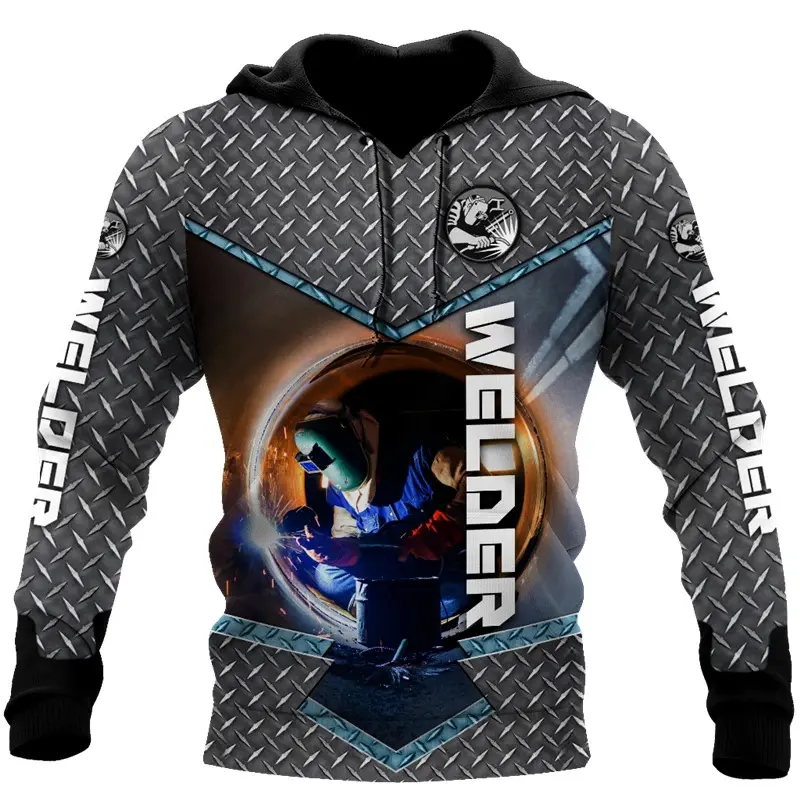 Unisex Menswear Hoodie - 3D Electric Welder Pattern, Long Sleeve Polyester Tops, Autumn Casual Harajuku Clothes, Fashion Sweatshirt Tracksuit, Pullover