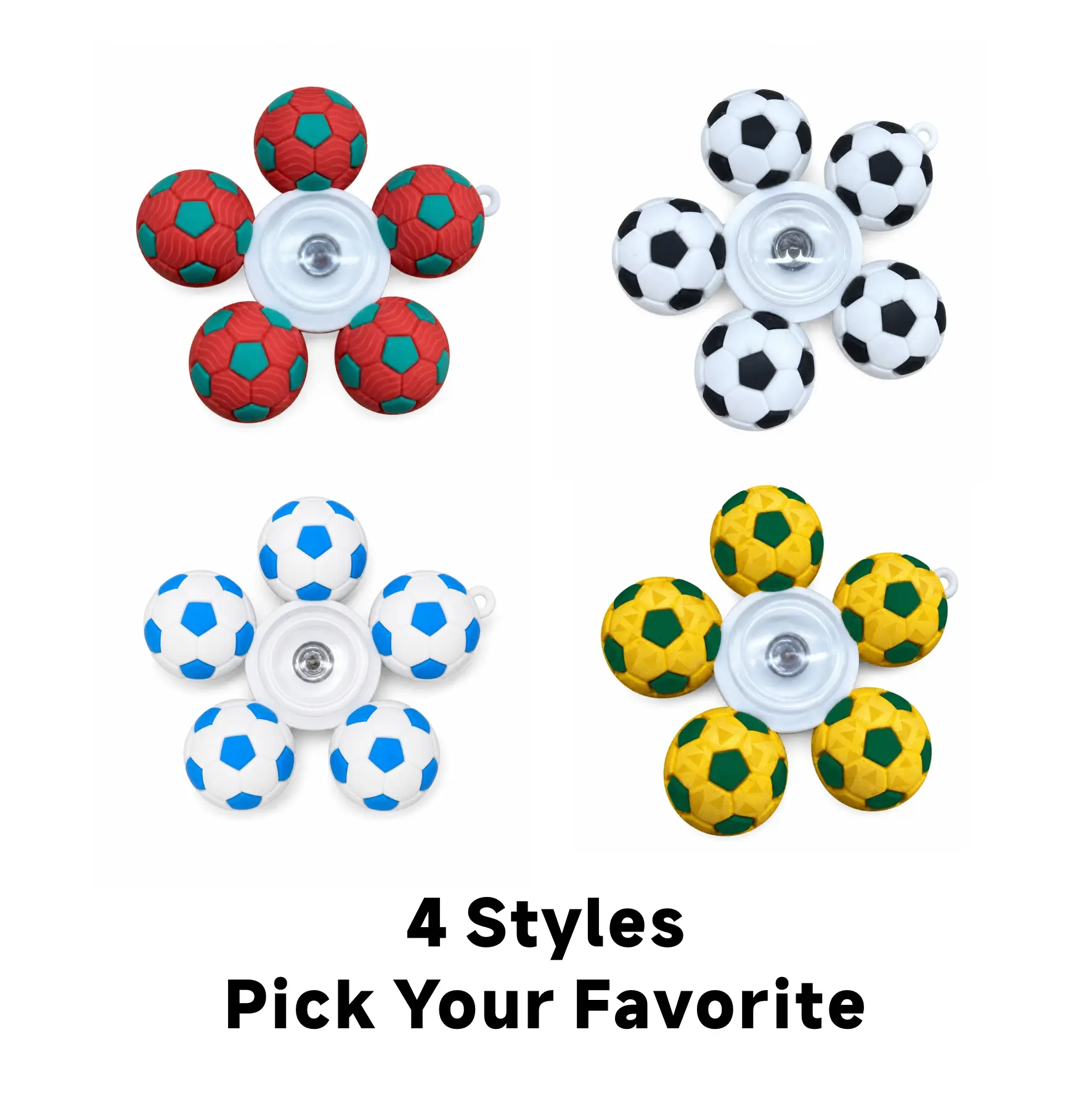 5-Ball Silicone Soccer Fidget Spinner, Sport Style Stress Relief Fidget Toy, Portable Pocket Anxiety Toy for Kids Adults, 4 Vibrant Color Options