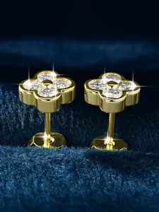 14K gold-plated moissanite lucky four-leaf clover earrings, sweet and classic stud earrings, suitable for daily wear, vacation, dating, and other occasions, and also a delightful and exquisite small gift.