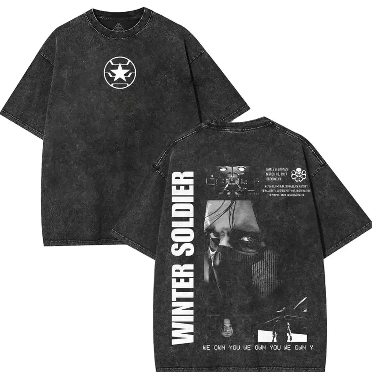 Winter Soldier Lightweight Acid Washed Tee, Bucky Barnes Vintage Shirt, Retro 90s T-shirt, Bootleg Movie Tee, The Winter Soldier 1917, Men Gifts 5YU