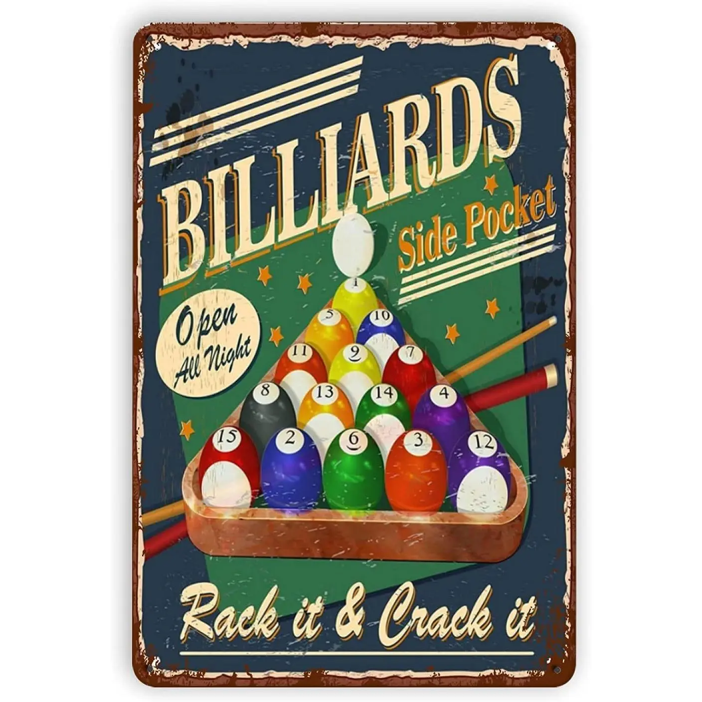 Billiards Fans Metal Signs Home Decor Billiards Side Pocket Tin Poster Plaque For Club Garage Office Wall Decoration 8x12 Inches