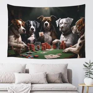 Tapestry  Playing Poker Dogs Tapestry Made In USA Wall Hanging Easy To Install Wall Blanket For Bedroom Bath Home Decor