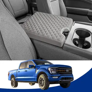 Center Console Armrest Cover for Ford F150 2015-2022, F250 F350 F450 F550 2017-2022, PU Leather  Interior Accessories, Middle Console Cover Box Lid Protector Cushion Pad (40/20/40 Split Seat Only)