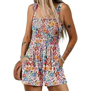 Rompers for Women 2026 Casual Loose Short Overalls One Piece Sleeveless Jumpsuits with Pockets Floral Print Summer Outfits
