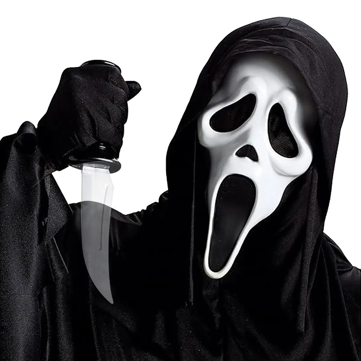 Adult Classic Scary Spooky GhostFace Horror Cosplay Mask, Halloween Full Head Costume Accessory with Black Shroud (No Knife, No Clothes)