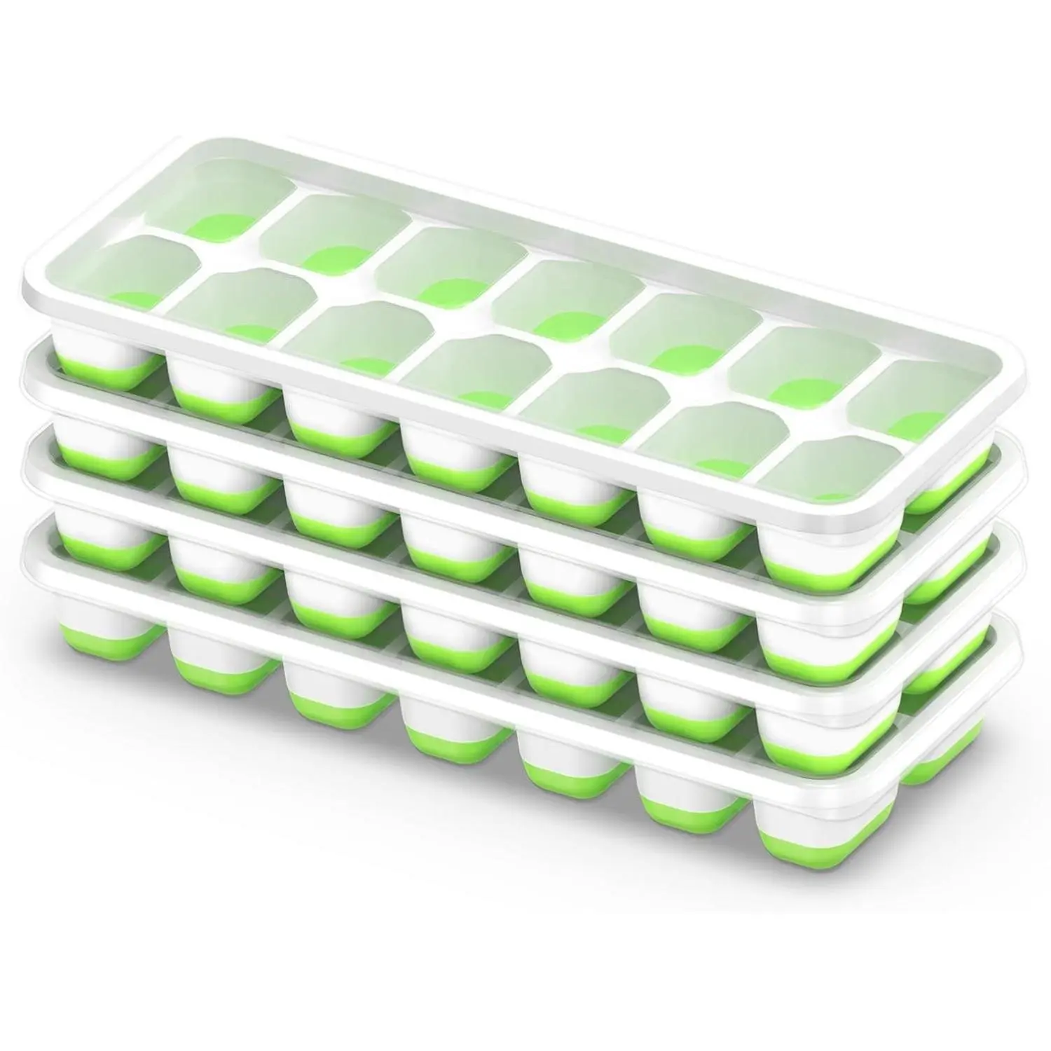 4-Pack Reusable Silicone Ice Cube Trays with Lid - Plastic/Silicon 56-Cube Kitchenware, Bar Utensils for Freezer, Smooth Release, Coffee, Cocktail 4-Pack Ice Supply