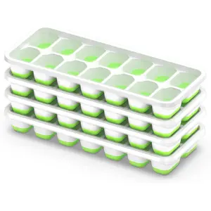 Ice Cube Tray with Lid, 4 Packs 56 Cubes Durable Stackable Ice Cube Trays for Freezer with Removable Lids, Easy-Release Plastic & Silicone Ice Tray for Cocktail, Coffee