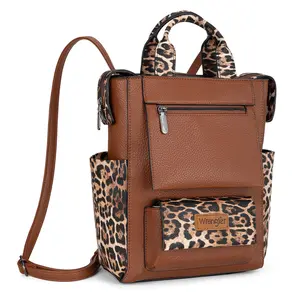 Wrangler Western Leopard Print Women's Convertible Anti-Theft Backpack for School and Travel-Crossbody Purse for women