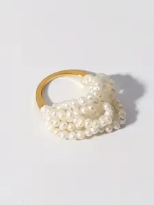 Elegant Open Ring with Faux Pearls, Women's Jewelry for Daily Style, Perfect for Holiday Occasions, Fashion Accessory, Adjustable Rings, Elegant Everyday Ring