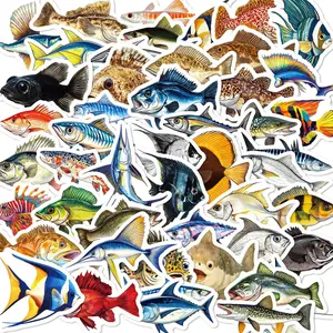 Fishing Series Sticker, 50pcs/set Colorful Self Adhesive Decor Paper, Decor Decal Sticker for Gift Greeting Card Water Bottle Laptop Phone