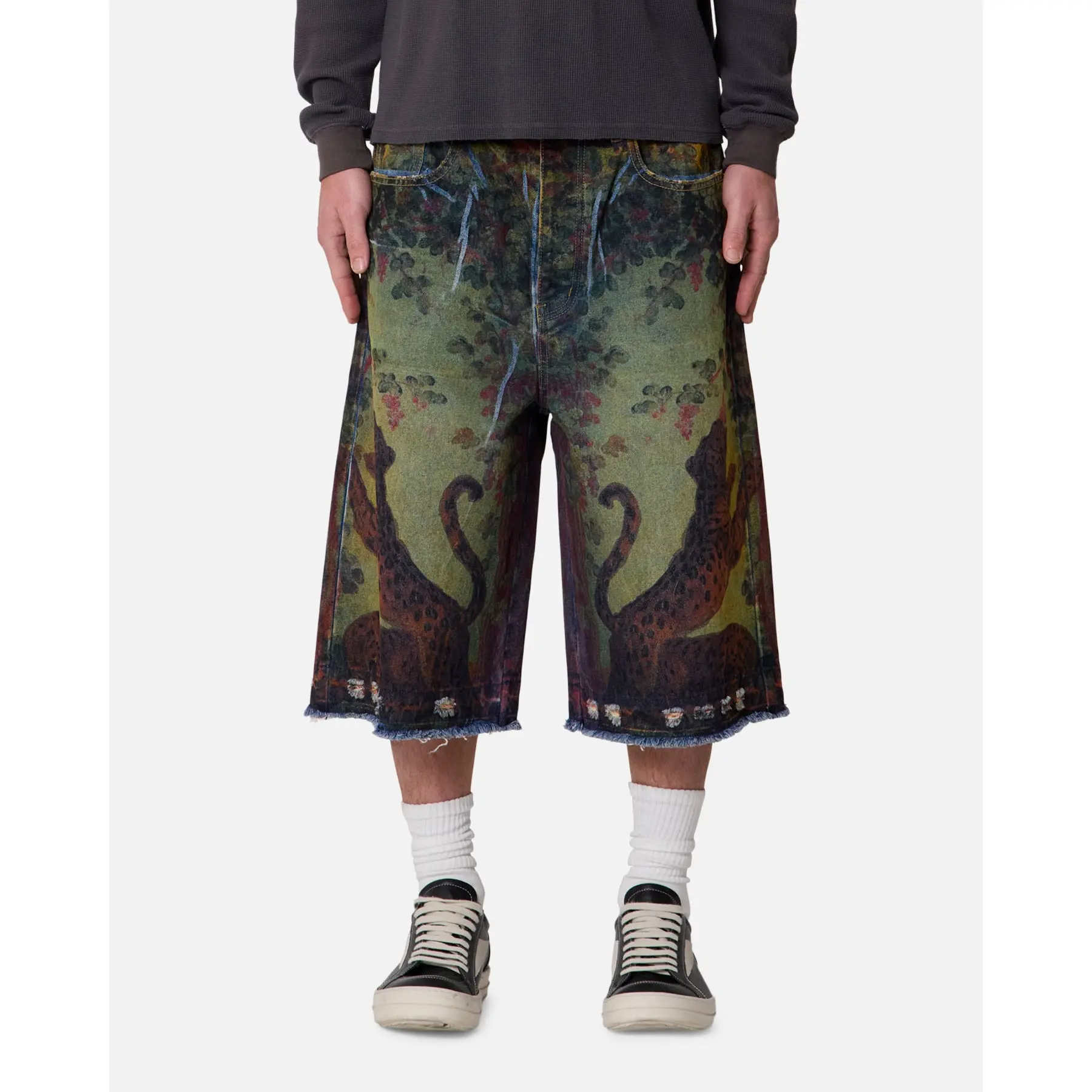 MNML Ultra Baggy Leopard Denim Shorts Multi