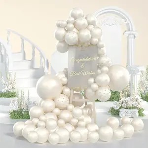 Pearl Balloon Arch Pearl White Sand Double Stuffed Balloons Arch With Pearl Stickers 5/10/12/18 Inch Balloon Garland For Wedding Birthday Baby Shower