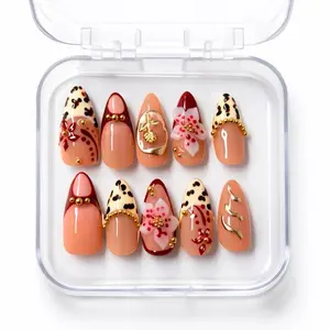 Sugarcoat Nails Luxury Handcrafted Colorful Gel Press-On Nails with 3D Art | Reusable & Sturdy, Glue Included - Sultry Style, Almond