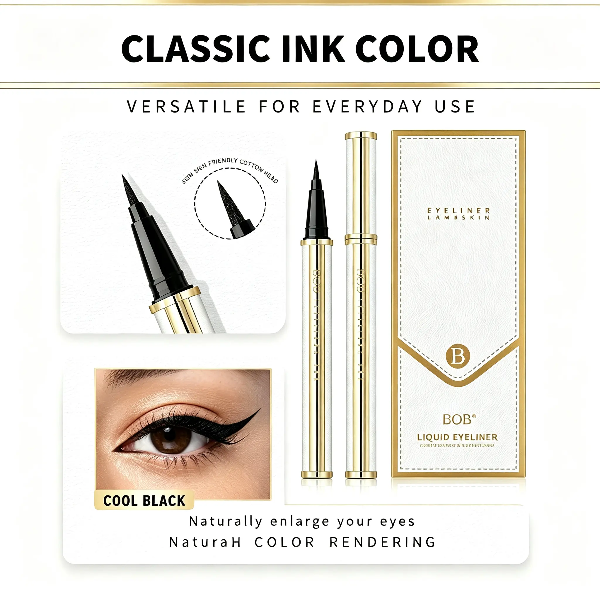 24H Long-Wear Waterproof Liquid Eyeliner Pen, Ultra Fine Tip Sharp Winged Lines, Smudge & Sweat Proof All-Day Satin Finish Eyeliner, Beginner Friendly for Hooded Sensitive Eyes Daily Eye Makeup