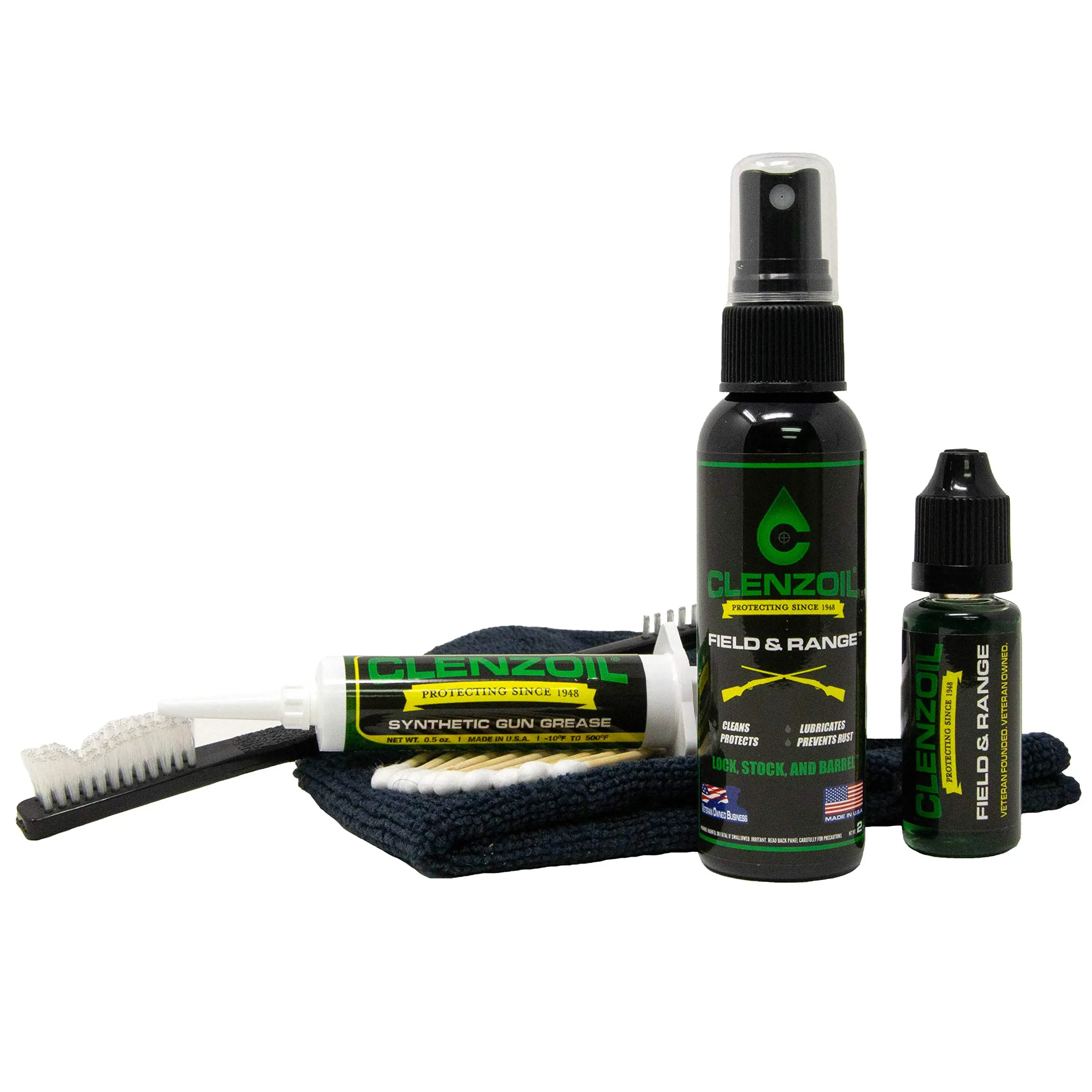 CLENZOIL Field & Range Pump-Powered 1-In-1 Cleaning Kit - Solution with 0.5 oz Dropper, 2 oz Sprayer, Microfiber Towel; Cleans, Conditions & Protects Hunting Gear, Automotive Maintenance