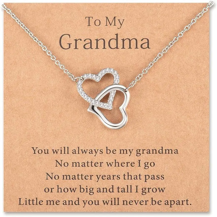 Interlocking Heart Design Chain Necklace for Grandma, Dainty White Gold Plated Jewelry with Strong Chain, Birthday Gift from Granddaughter, Heart Design Jewelry, Hypoallergenic Jewelry