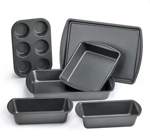 Mainstays 6 Piece Non-Stick Carbon Steel Bakeware Set with Cake, Muffin, Cookie and Loaf Pans, Gray