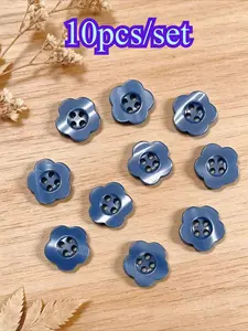 10pcs/set Pearlized Morandi Blue Flower Buttons, Four-Hole Shell-Like Texture, Kids Knitwear DIY Craft Supplies, Handmade Accessories