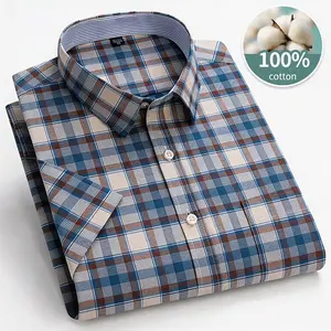 Men’s Summer Pure Cotton Breathable Oxford Cloth Short-Sleeve Shirt/Top — Plaid, Business Casual, Striped