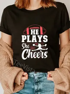 100% Cotton Unisex Cheerleading and Football Mom of Both Football Cheer Mom T-Shirt Graphic Casual Round Neck Tee
