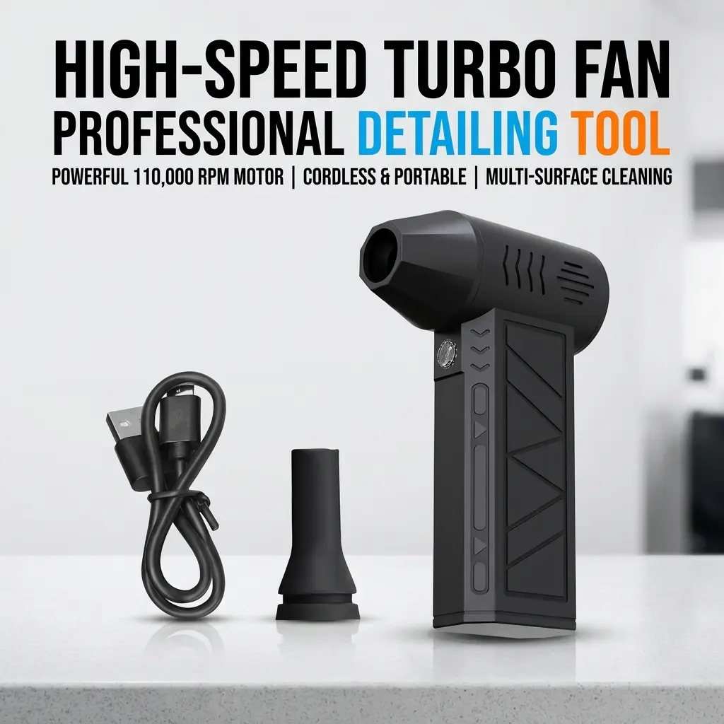 Cordless Handheld Air Blower with 110000 RPM Turbo Fan, Type-C Charging, 3000mAh Battery, Portable Size, Adjustable Speed, Contactless No-Scratch Duster for Car Detailing, Auto Mirror Gaps, Keyboard Cleaning